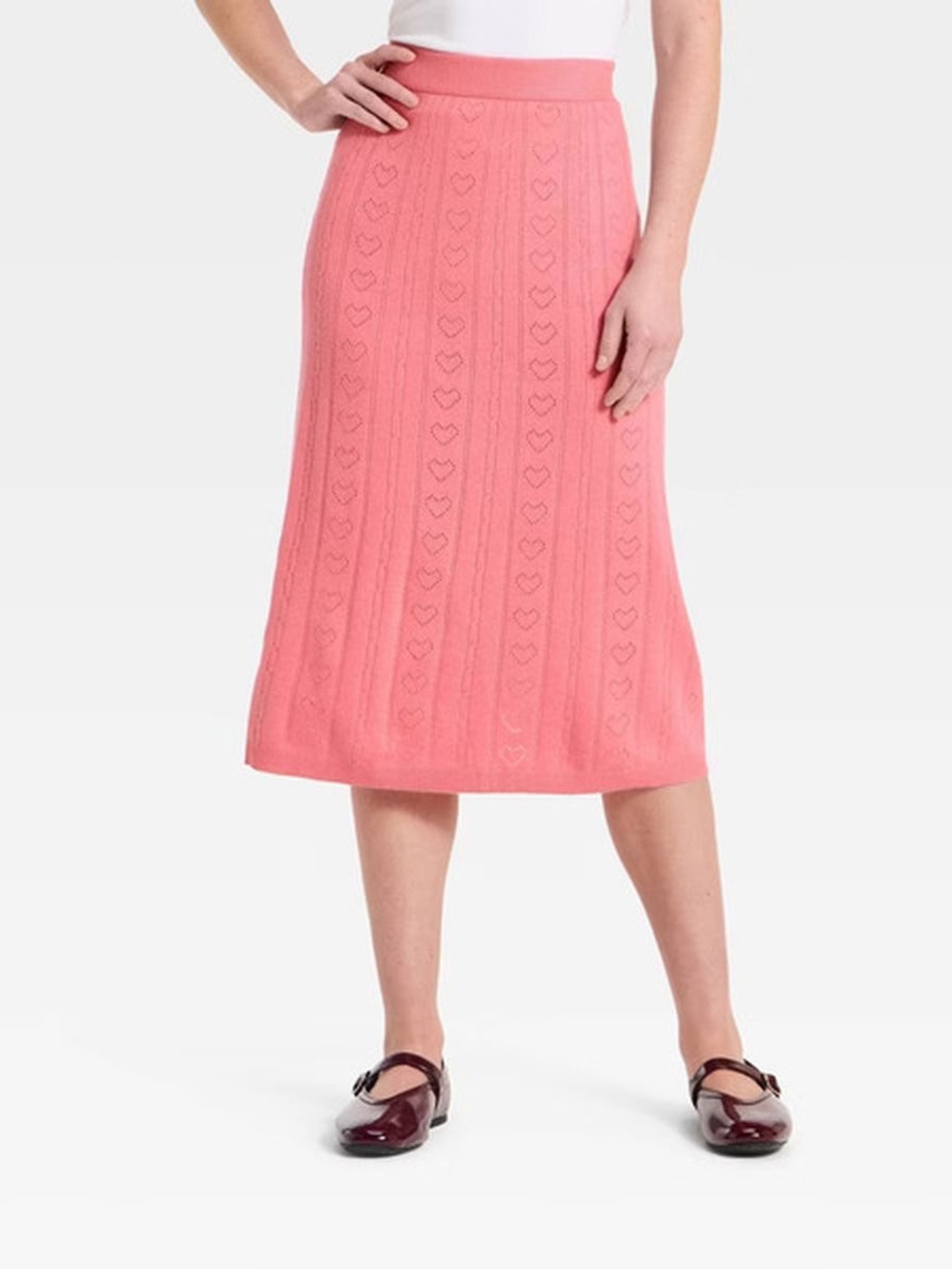 D219 NWT A New Day Heart Pointelle Knit Sweater Midi Skirt - Size: XS
